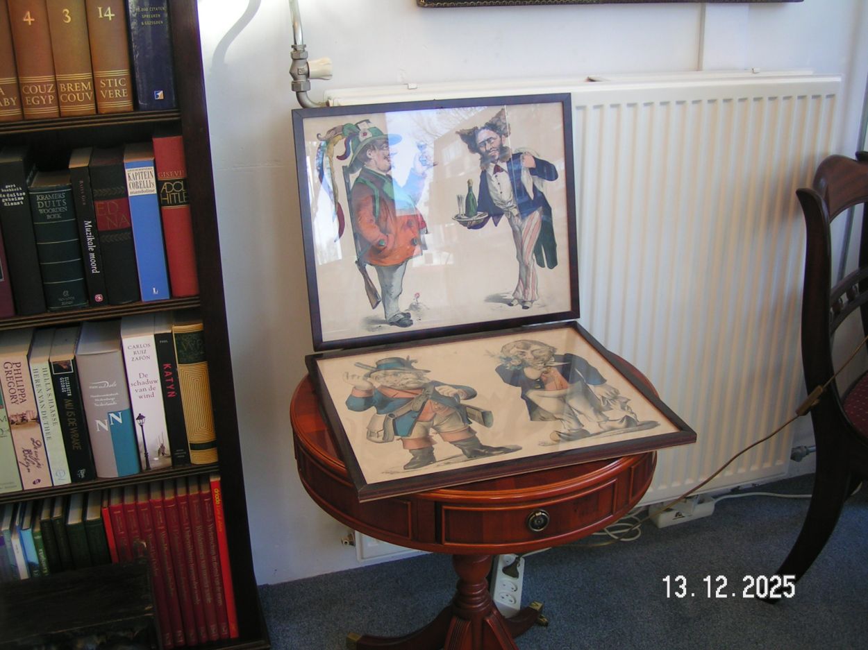 artikelnr. 1602076 Antigue Hand Colord Caricature Print Perstuk €95,- euro
